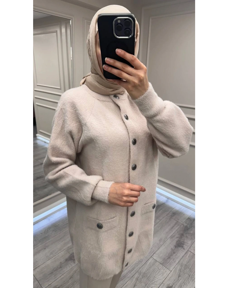 Nuss Triko 26K7008 Taş Angora Hırka