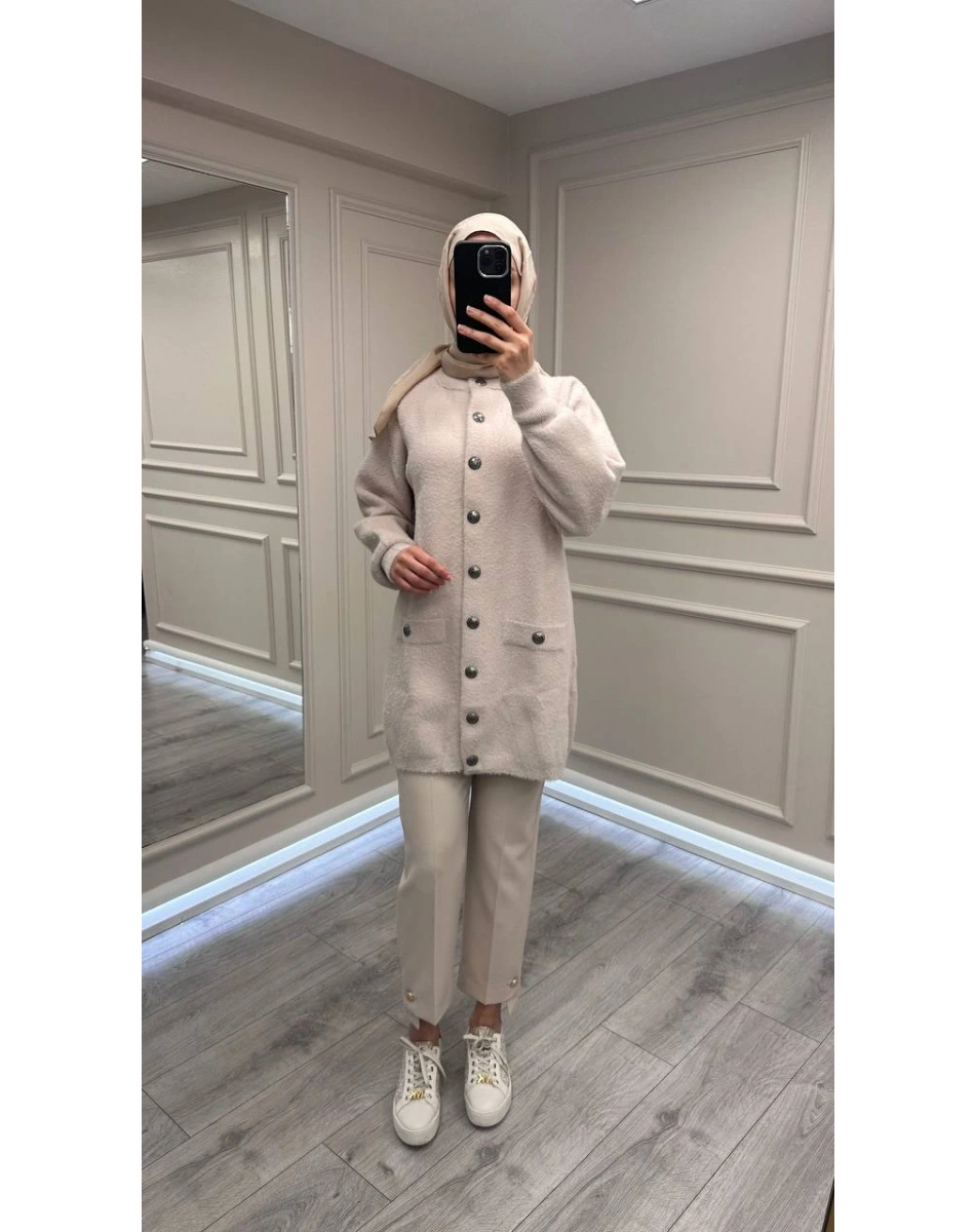 Nuss Triko 26K7008 Taş Angora Hırka