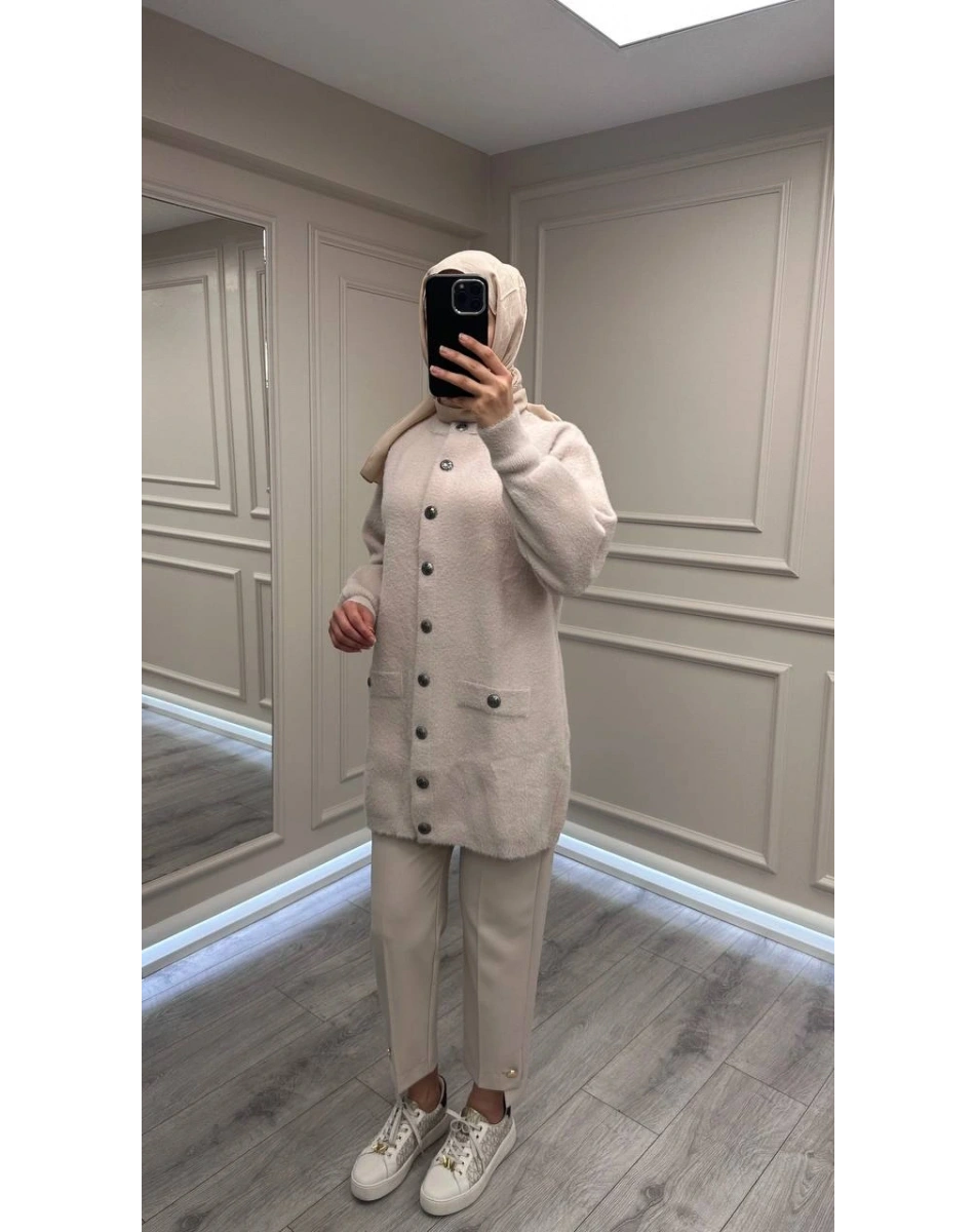 Nuss Triko 26K7008 Taş Angora Hırka