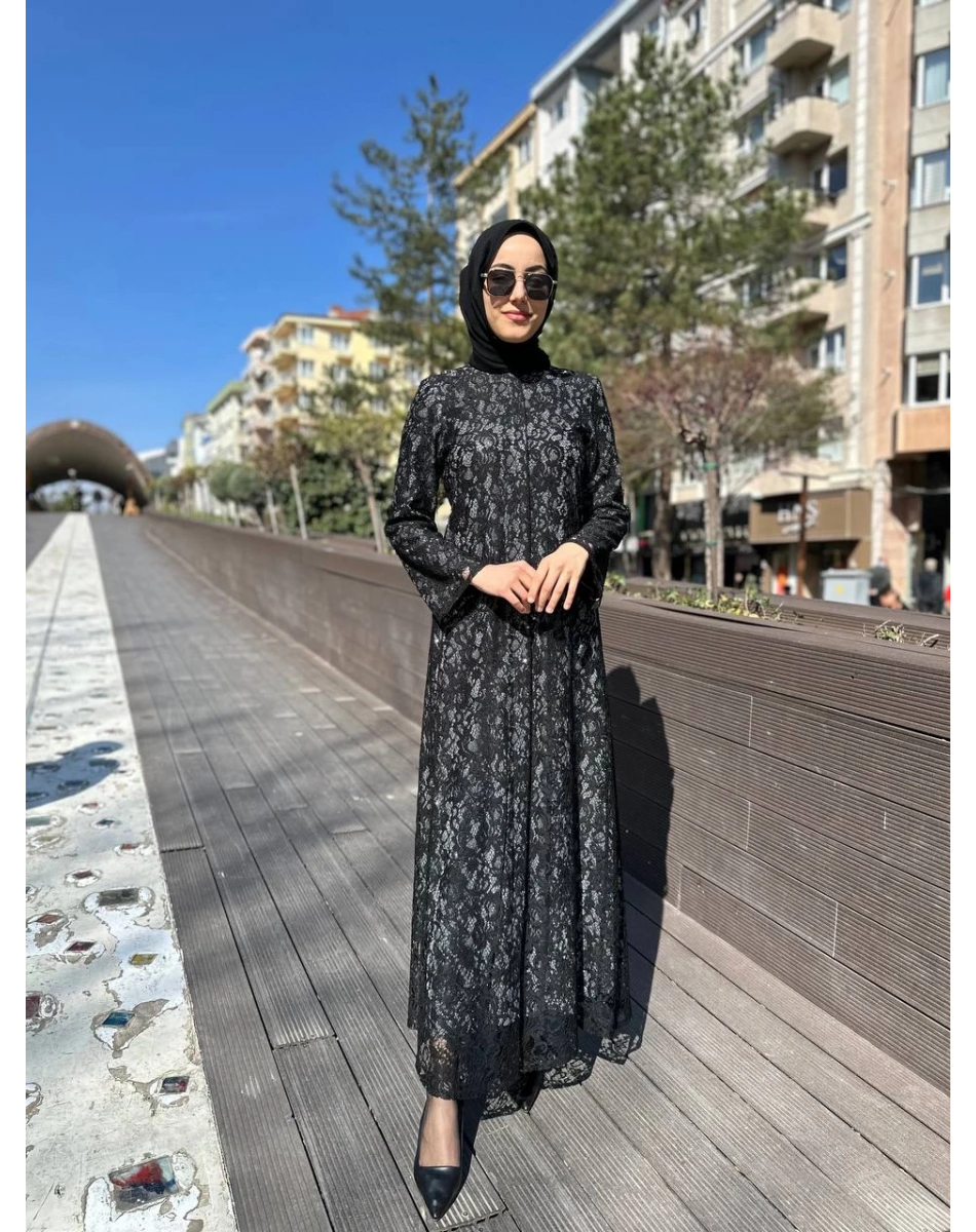 Qeffa Q149 Siyah Dantel Ferace