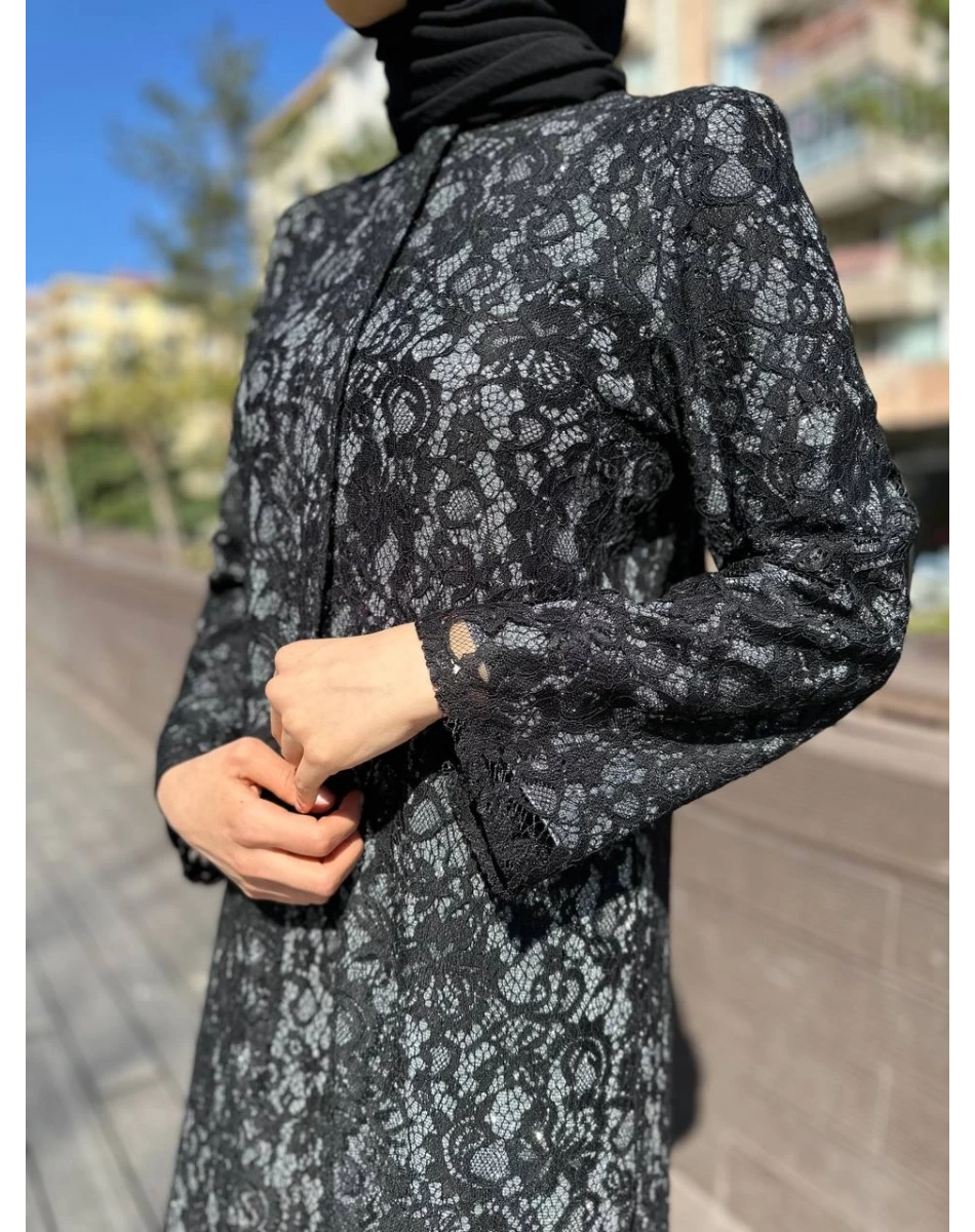 Qeffa Q149 Siyah Dantel Ferace