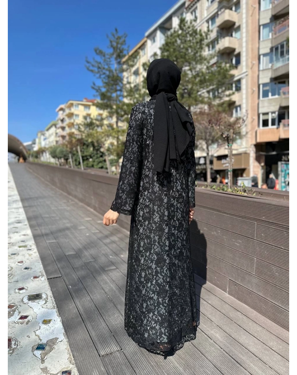 Qeffa Q149 Siyah Dantel Ferace