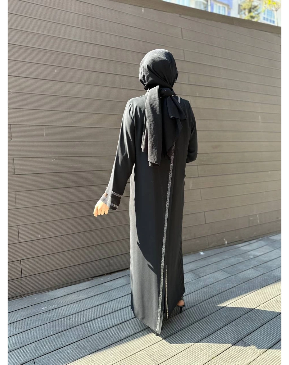 Qeffa Q161 Siyah Arkası Ve Kolu Taşlı Ferace