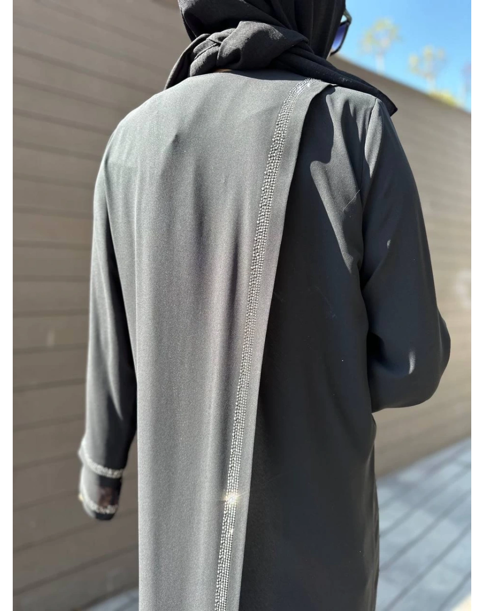 Qeffa Q161 Siyah Arkası Ve Kolu Taşlı Ferace