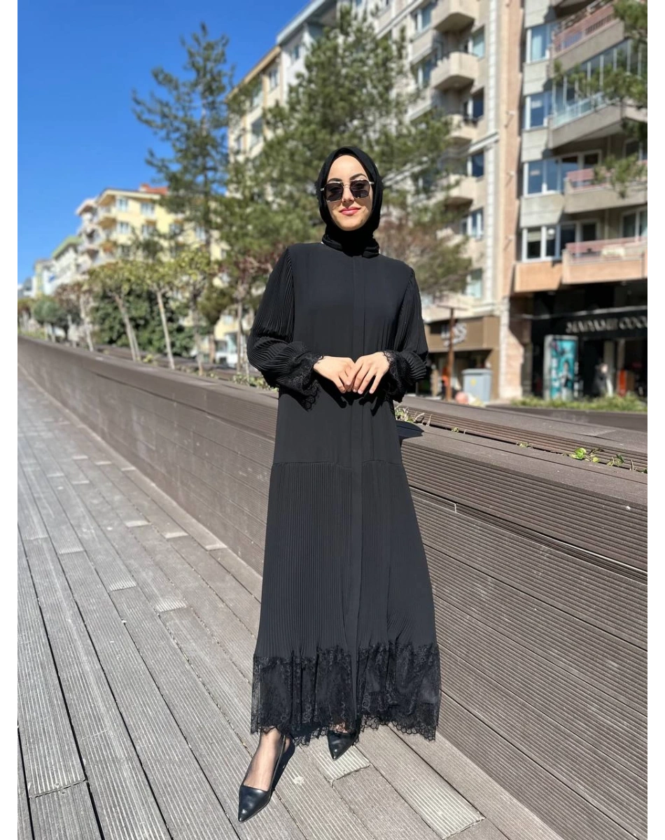 Qeffa Q174 Siyah Pilise Dantel Detaylı Ferace