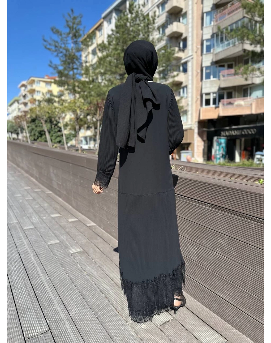 Qeffa Q174 Siyah Pilise Dantel Detaylı Ferace