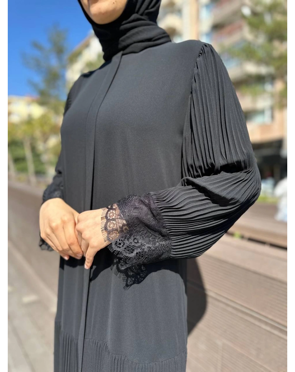 Qeffa Q174 Siyah Pilise Dantel Detaylı Ferace