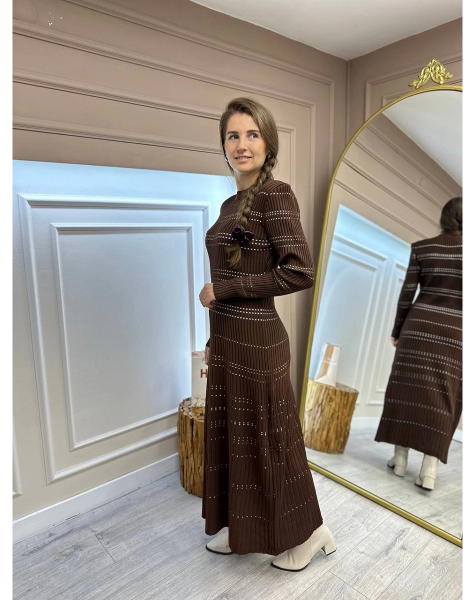 Qooq 24FW404 Kahve Triko Elbise