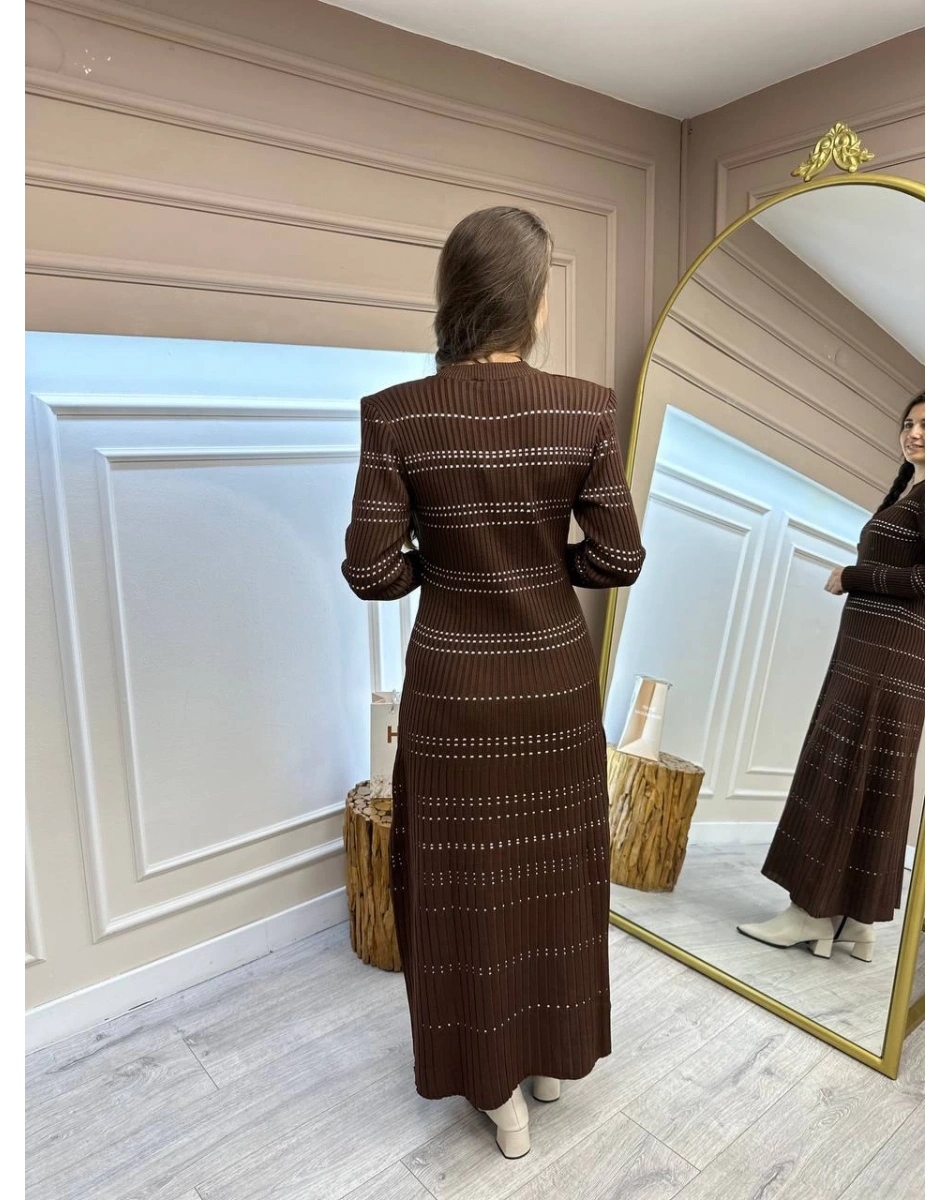 Qooq 24FW404 Kahve Triko Elbise