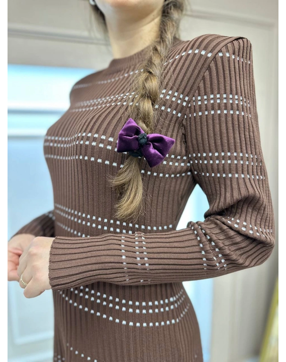 Qooq 24FW404 Kahve Triko Elbise