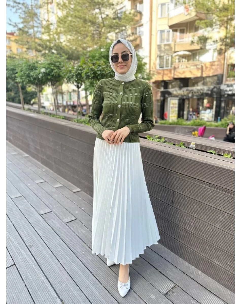 Qooq 24SS699 Haki Triko Hırka