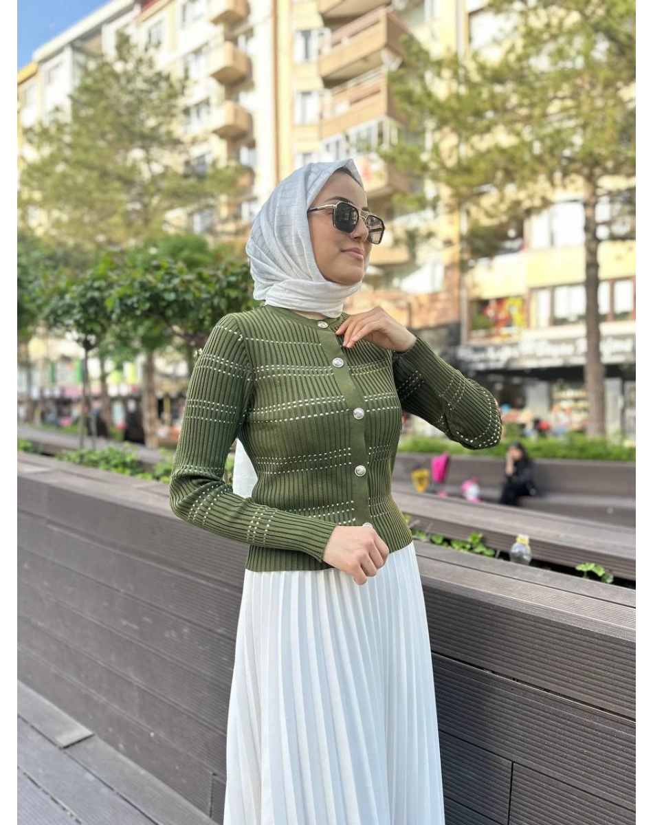 Qooq 24SS699 Haki Triko Hırka