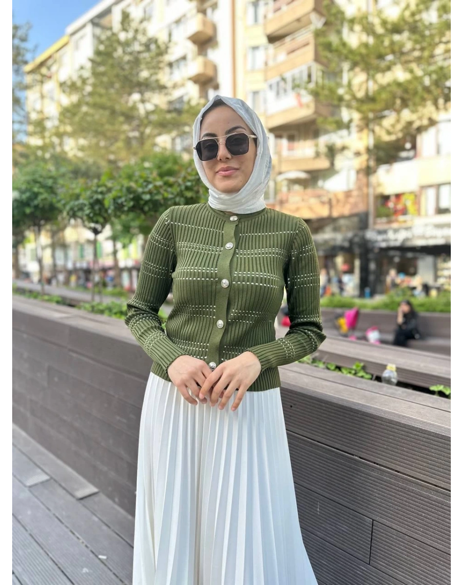 Qooq 24SS699 Haki Triko Hırka