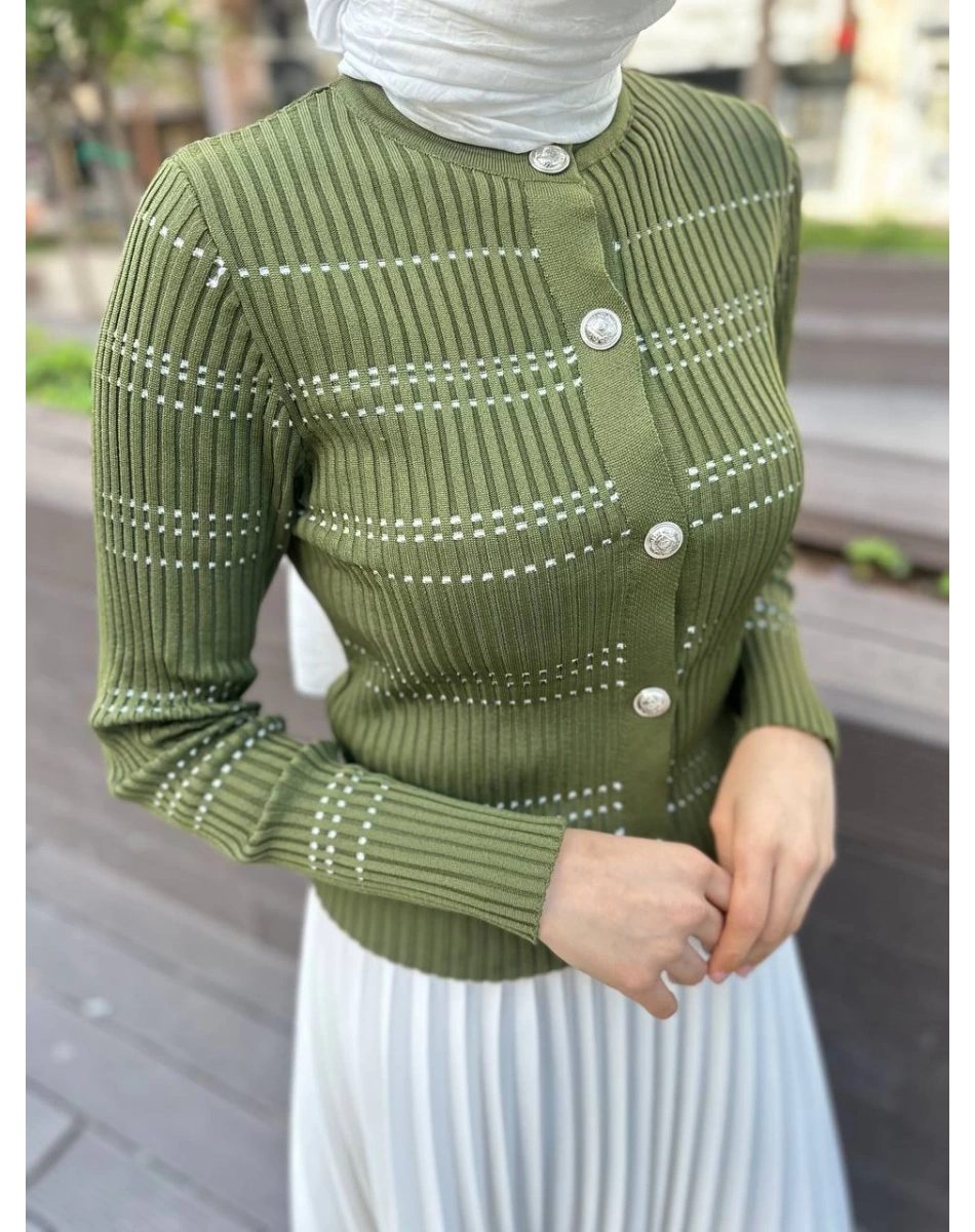 Qooq 24SS699 Haki Triko Hırka