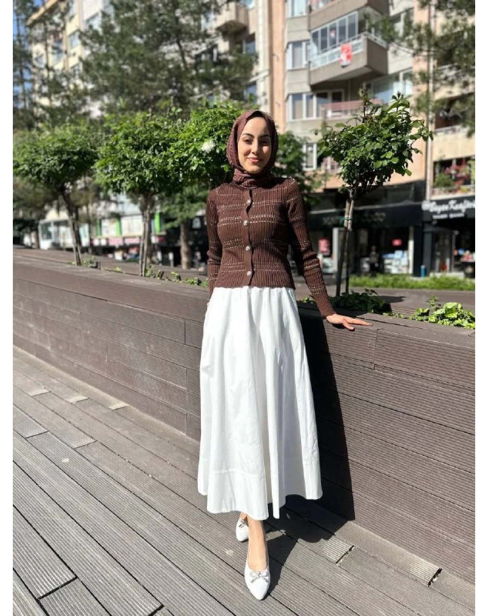 Qooq 24SS699 Kahve Triko Hırka