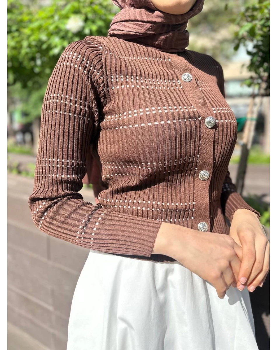 Qooq 24SS699 Kahve Triko Hırka