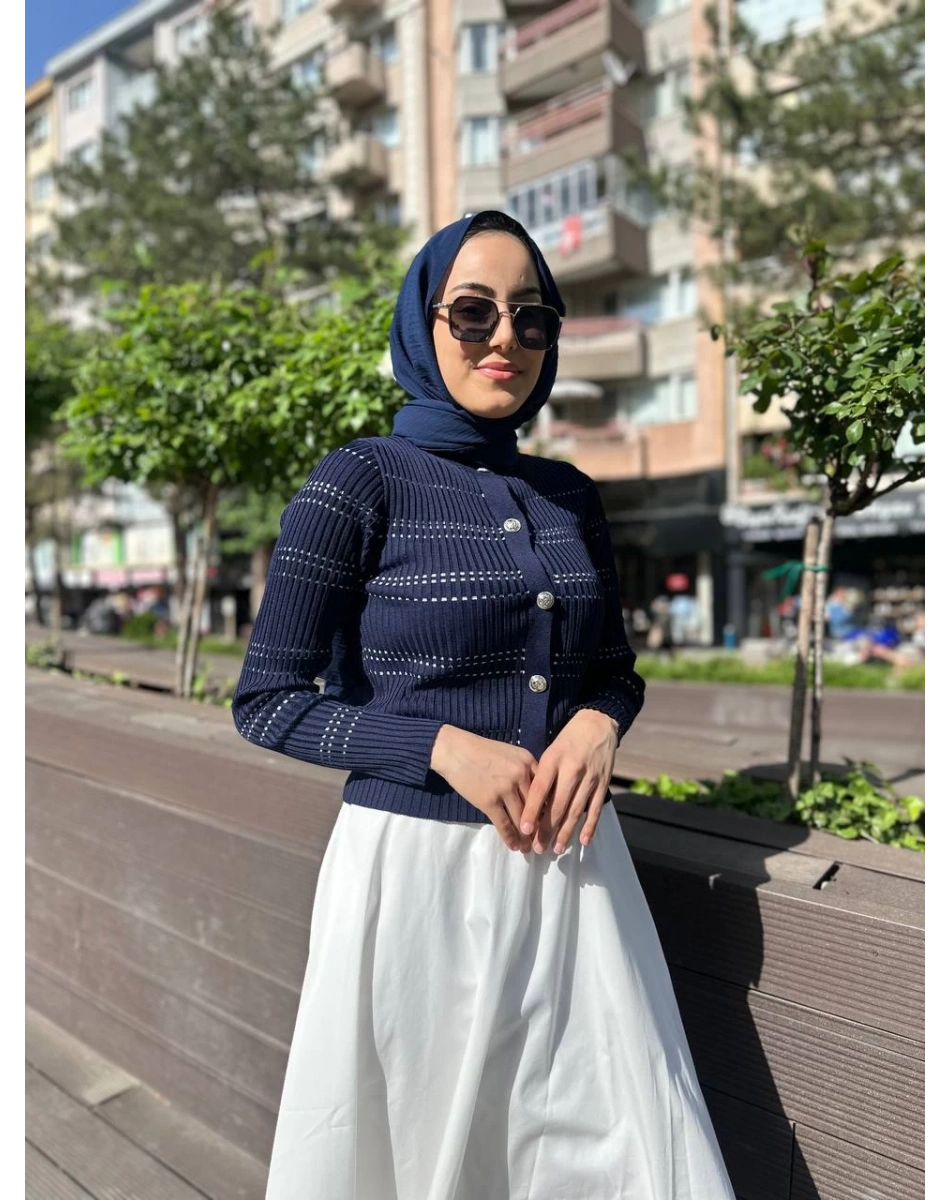 Qooq 24SS699 Lacivert Triko Hırka