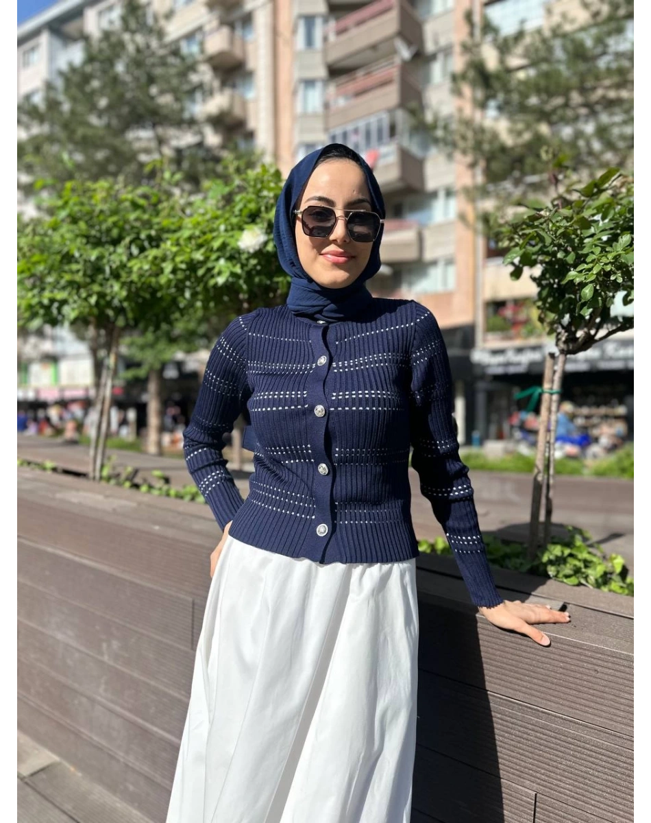 Qooq 24SS699 Lacivert Triko Hırka