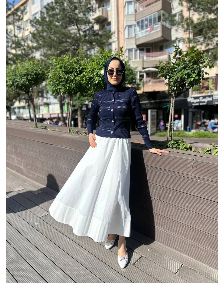 Qooq 24SS699 Lacivert Triko Hırka