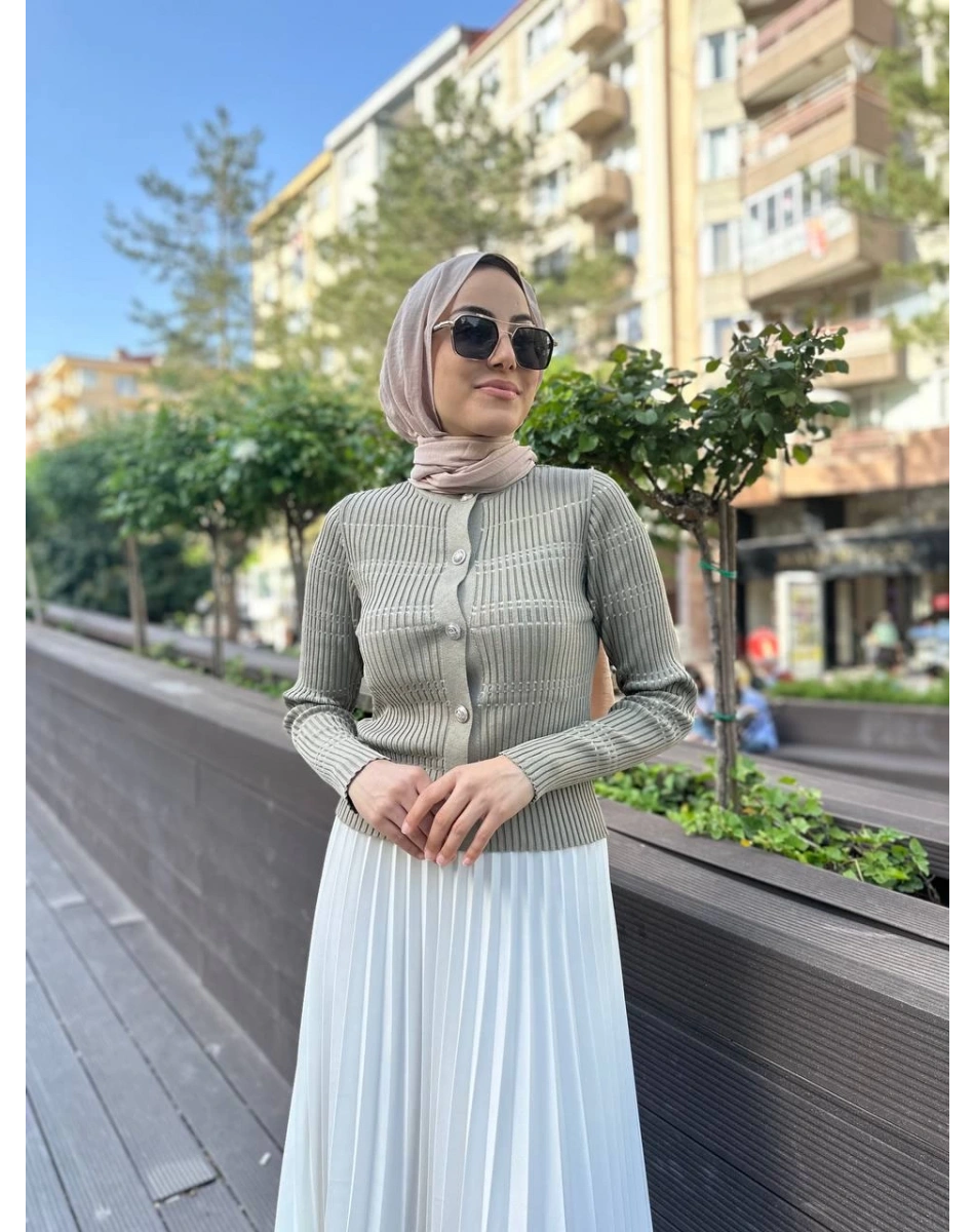 Qooq 24SS699 Vizon Triko Hırka