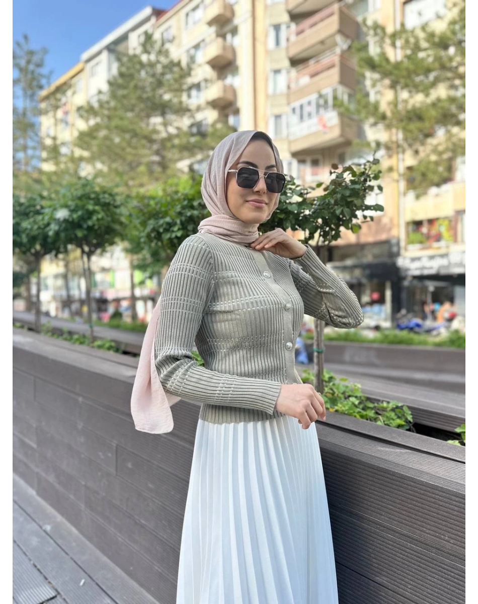 Qooq 24SS699 Vizon Triko Hırka