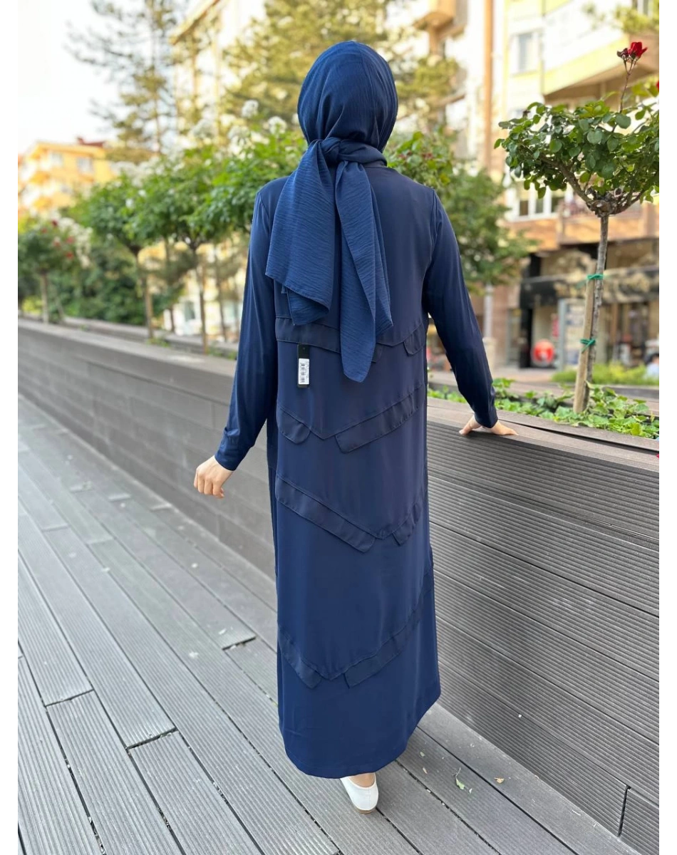 RedShow 23010 Lacivert Önü Şerit Şifonlu Kap