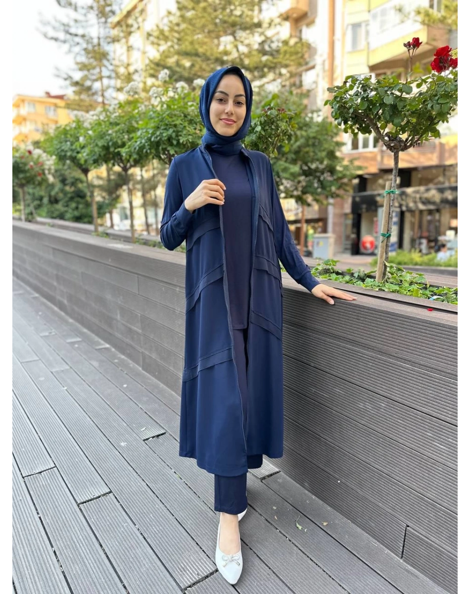 RedShow 23010 Lacivert Önü Şerit Şifonlu Kap