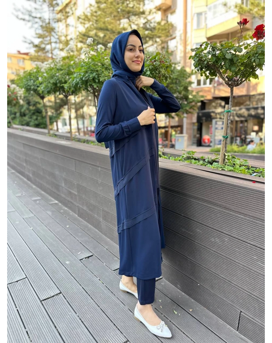 RedShow 23010 Lacivert Önü Şerit Şifonlu Kap