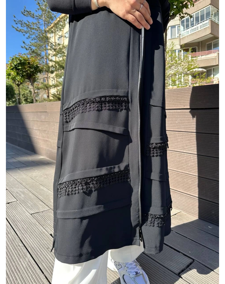 RedShow 25005 Siyah Etek Kısmı Detaylı Ferace