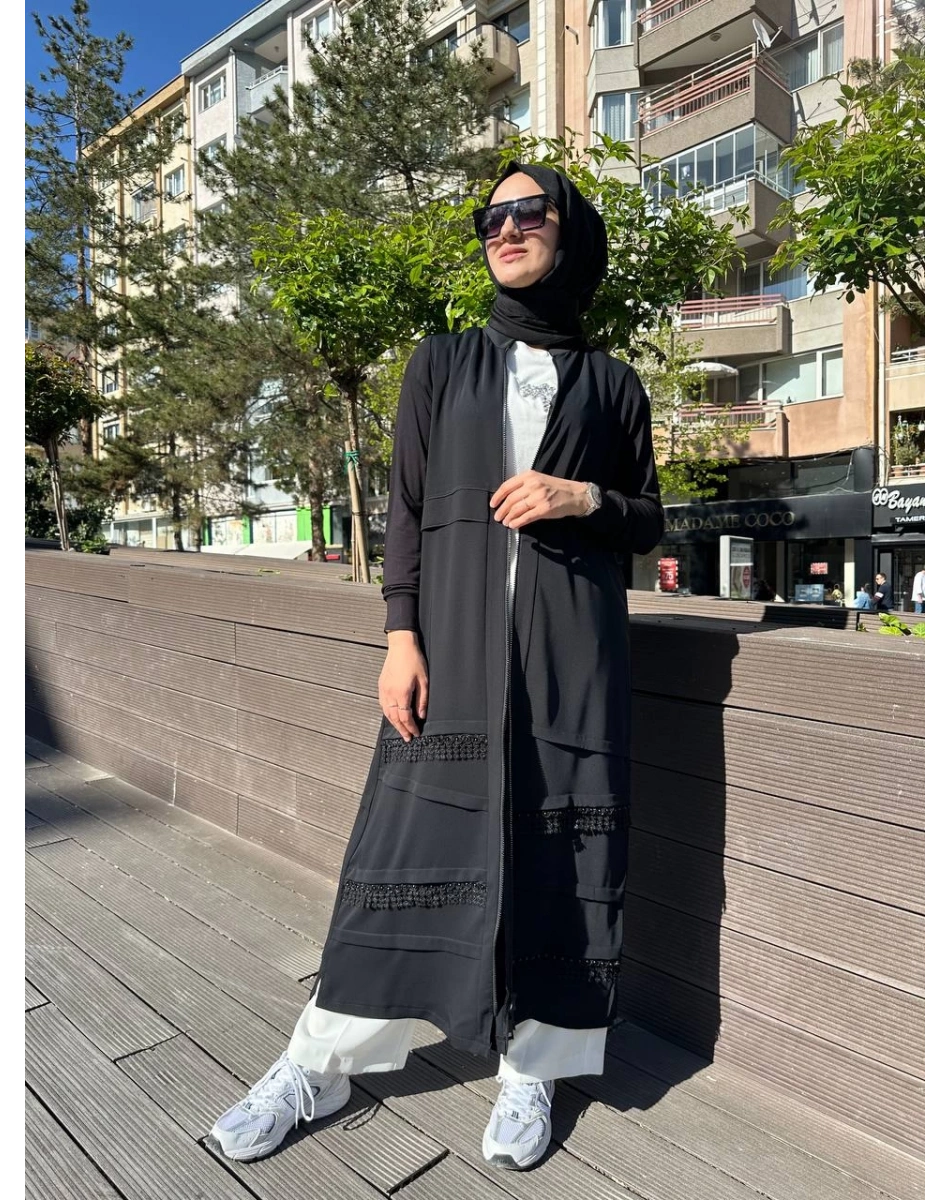 RedShow 25005 Siyah Etek Kısmı Detaylı Ferace