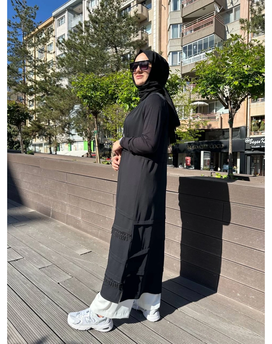 RedShow 25005 Siyah Etek Kısmı Detaylı Ferace