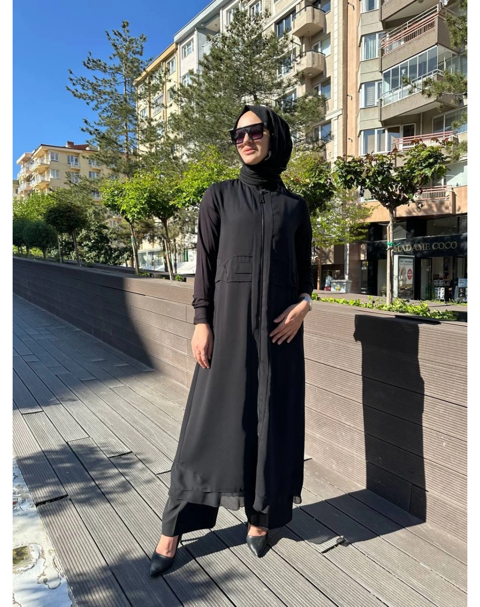 RedShow 25075 Siyah Bel Kısmı Detaylı Ferace