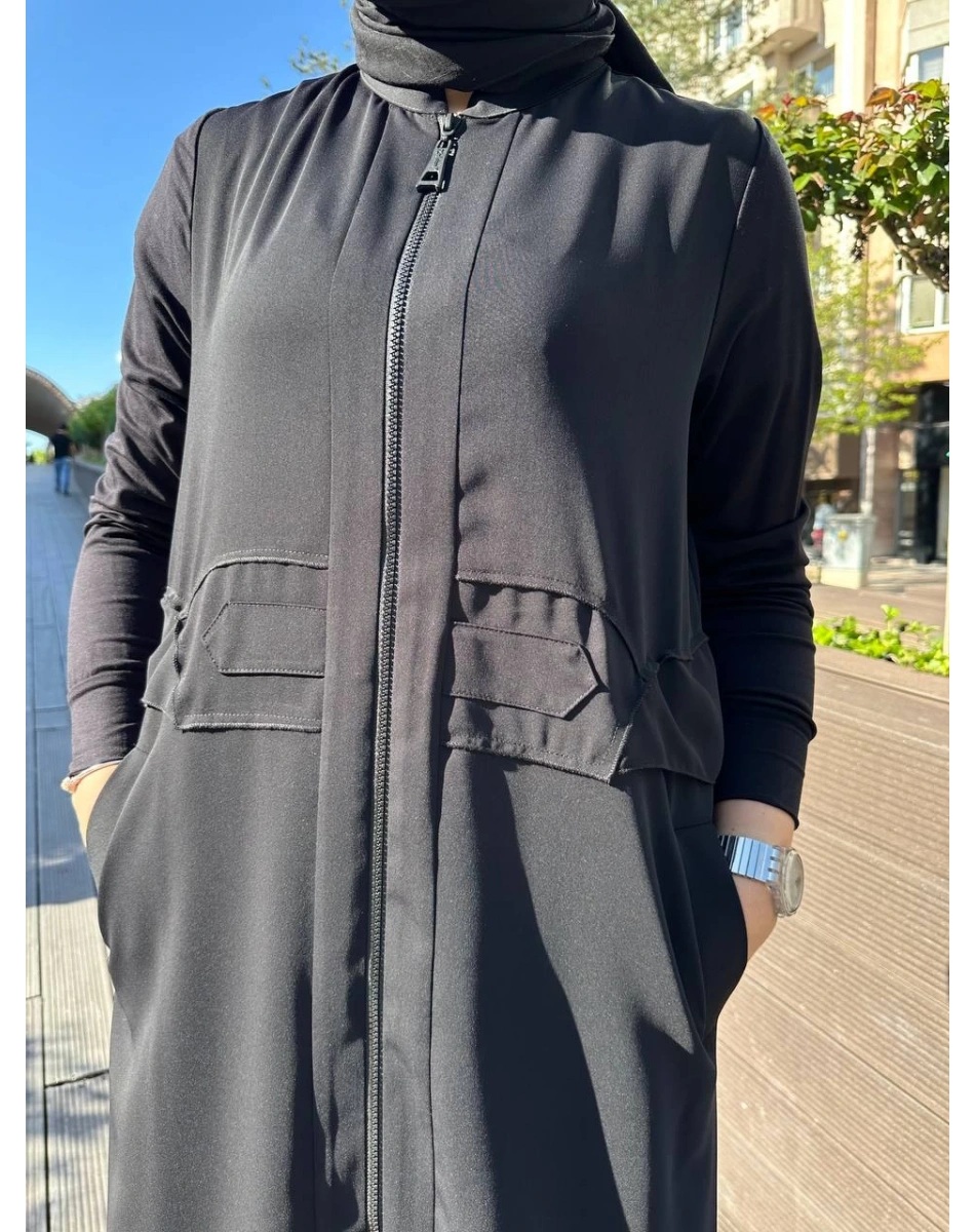 RedShow 25075 Siyah Bel Kısmı Detaylı Ferace