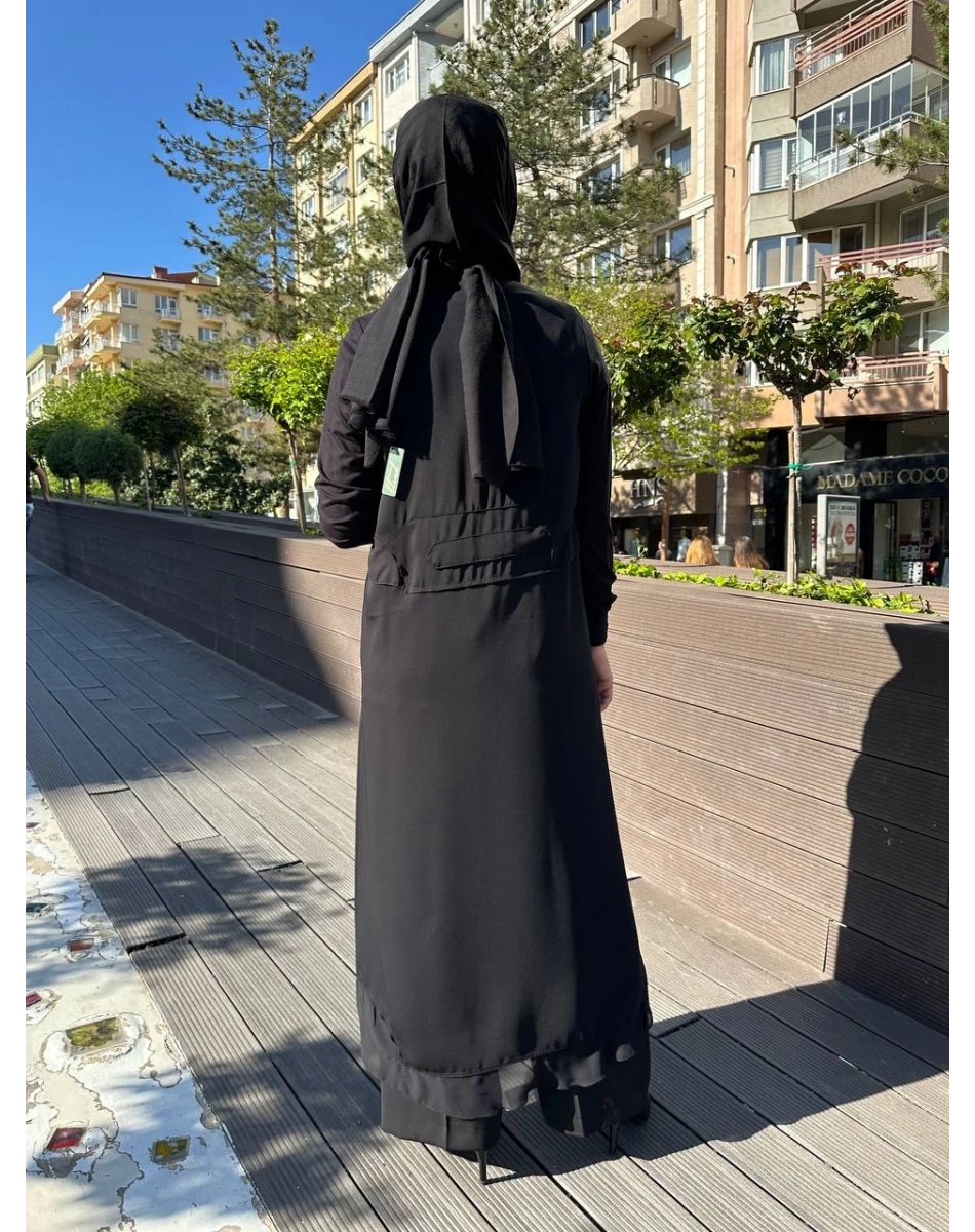 RedShow 25075 Siyah Bel Kısmı Detaylı Ferace