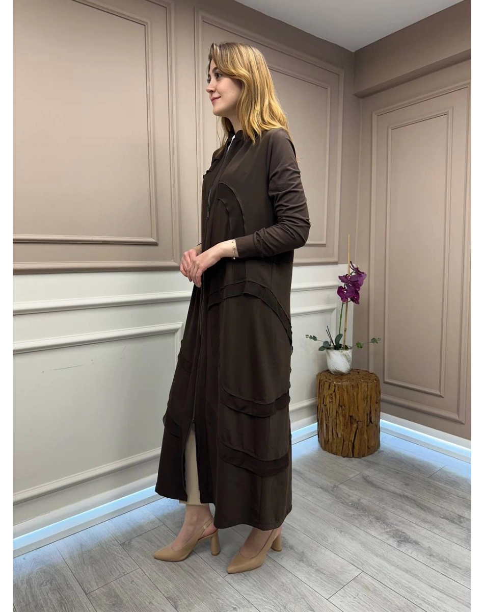 RedShow 25095 Kahverengi Şifon Kumaş Detaylı Ferace