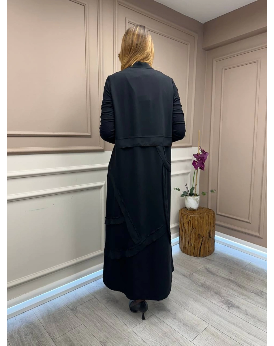 RedShow 25095 Siyah Şifon Kumaş Detaylı Ferace