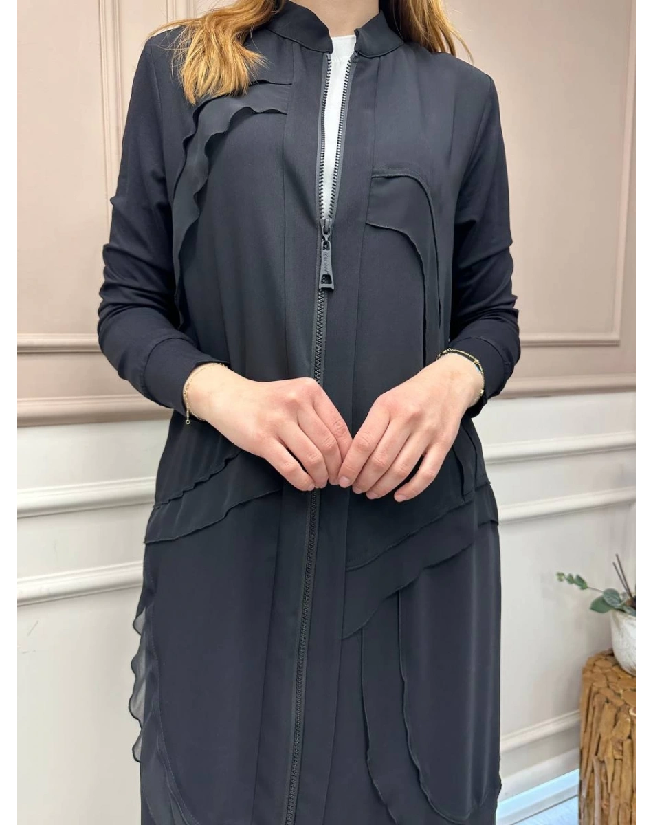 RedShow 25095 Siyah Şifon Kumaş Detaylı Ferace