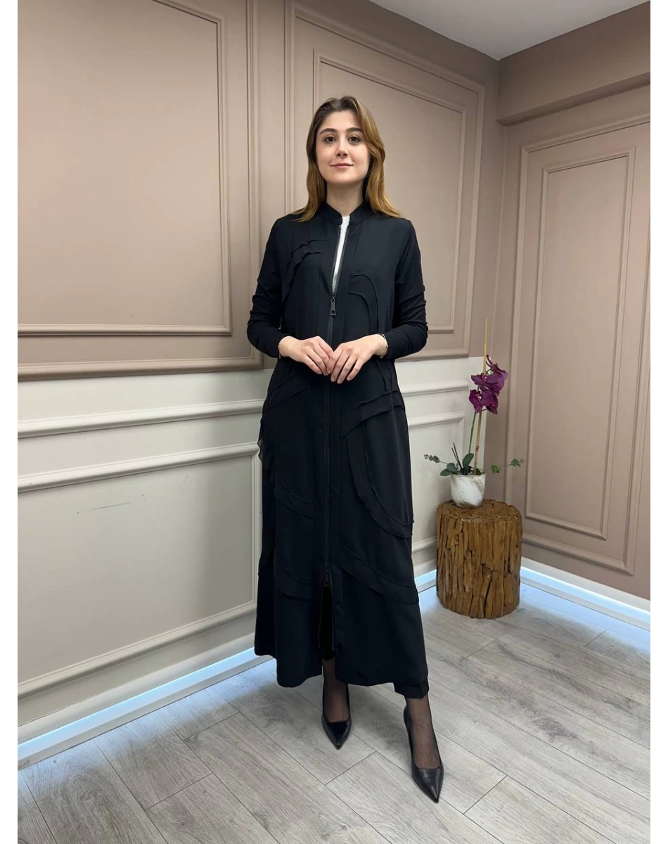 RedShow 25095 Siyah Şifon Kumaş Detaylı Ferace