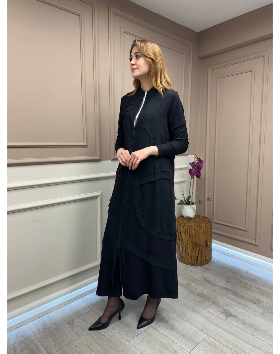 RedShow 25095 Siyah Şifon Kumaş Detaylı Ferace