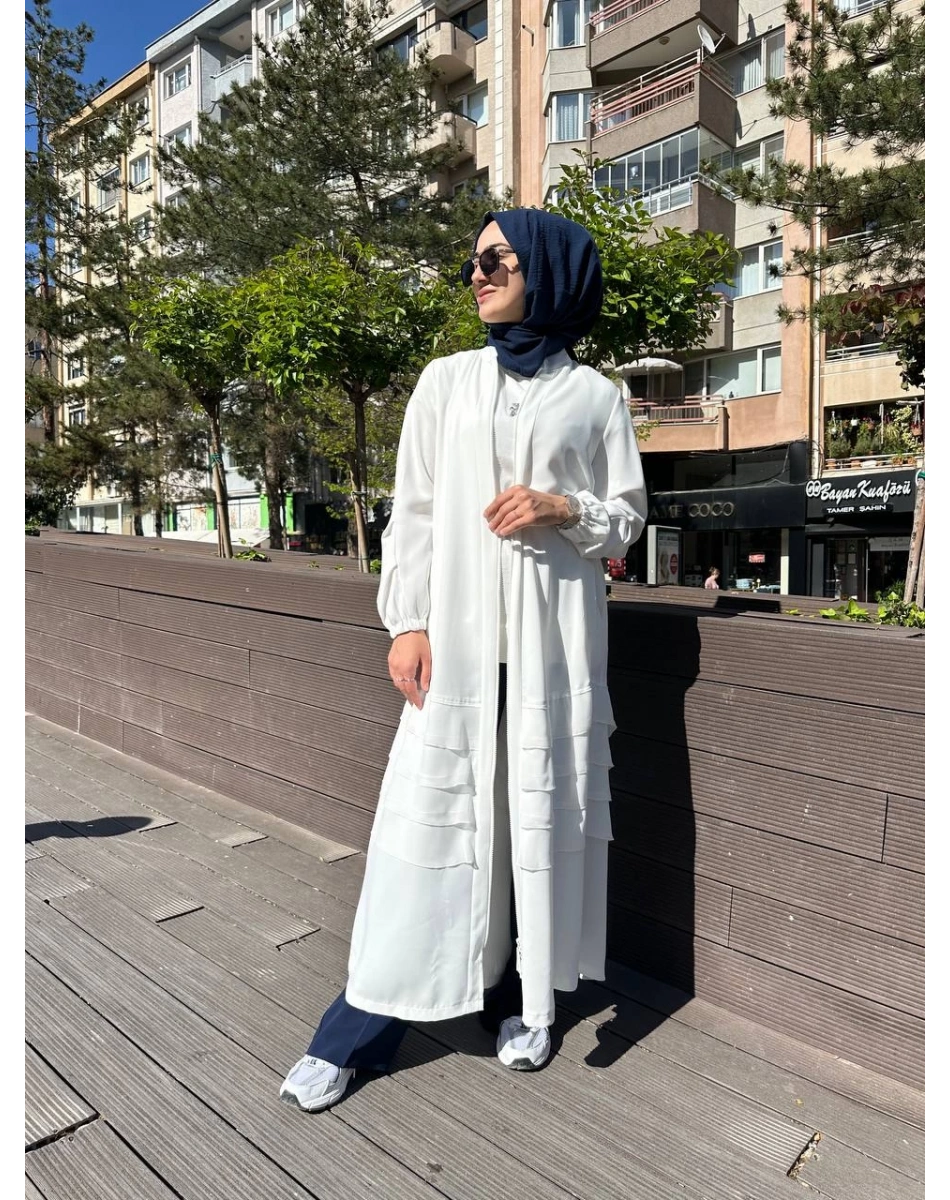 RedShow 25110 Beyaz Eteği Fırfır Detaylı Ferace