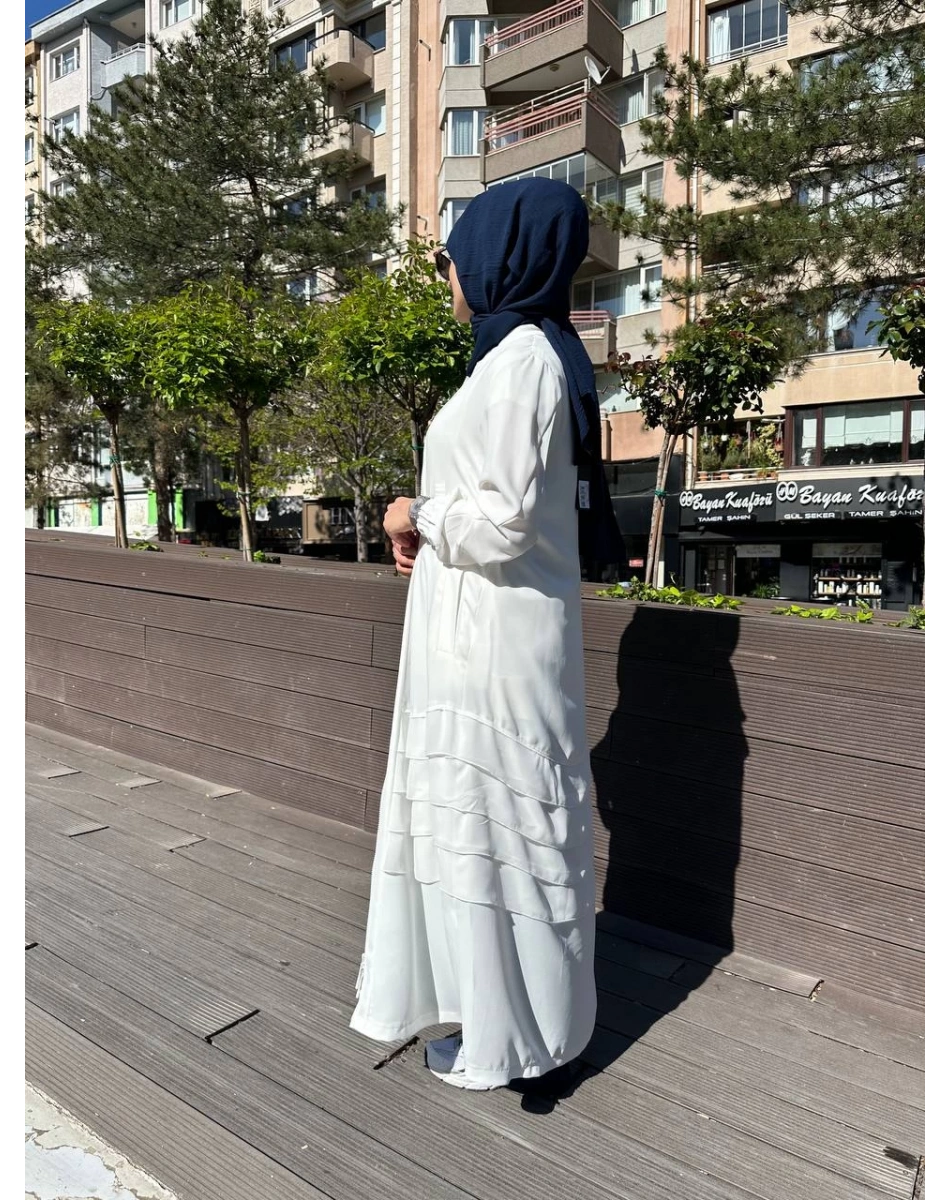 RedShow 25110 Beyaz Eteği Fırfır Detaylı Ferace