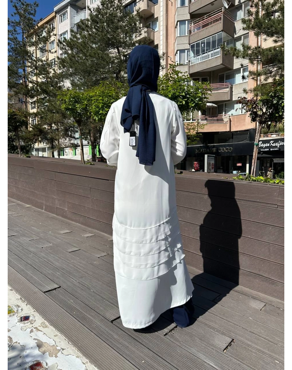 RedShow 25110 Beyaz Eteği Fırfır Detaylı Ferace