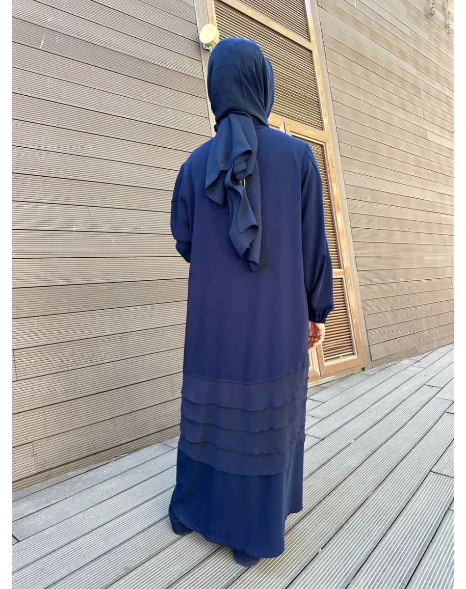 RedShow 25110 Lacivert Eteği Fırfır Detaylı Büyük Beden Ferace