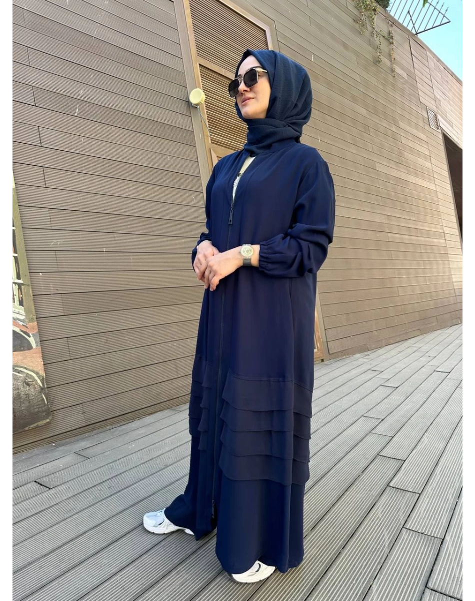 RedShow 25110 Lacivert Eteği Fırfır Detaylı Büyük Beden Ferace