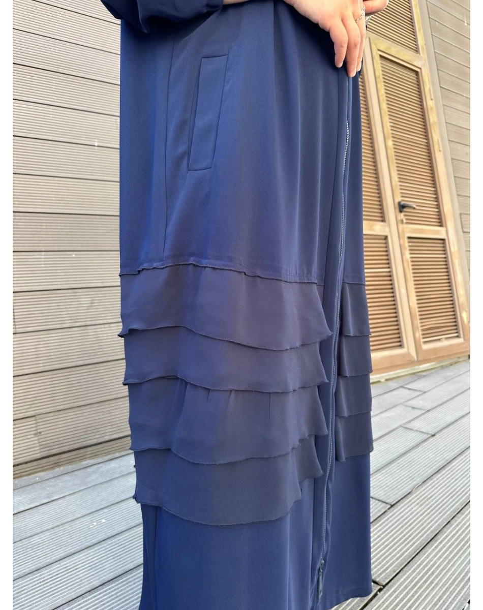 RedShow 25110 Lacivert Eteği Fırfır Detaylı Büyük Beden Ferace