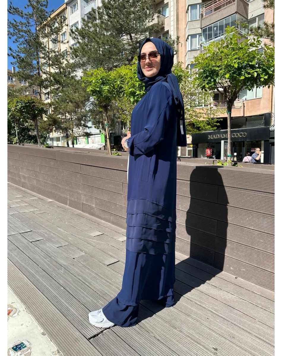 RedShow 25110 Lacivert Eteği Fırfır Detaylı Ferace