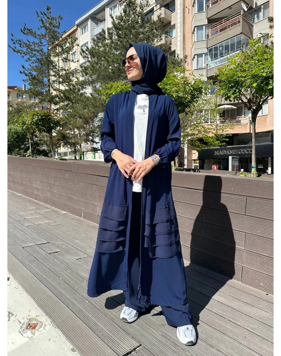 RedShow 25110 Lacivert Eteği Fırfır Detaylı Ferace