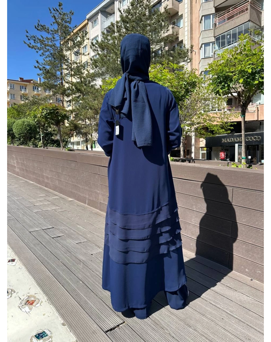 RedShow 25110 Lacivert Eteği Fırfır Detaylı Ferace