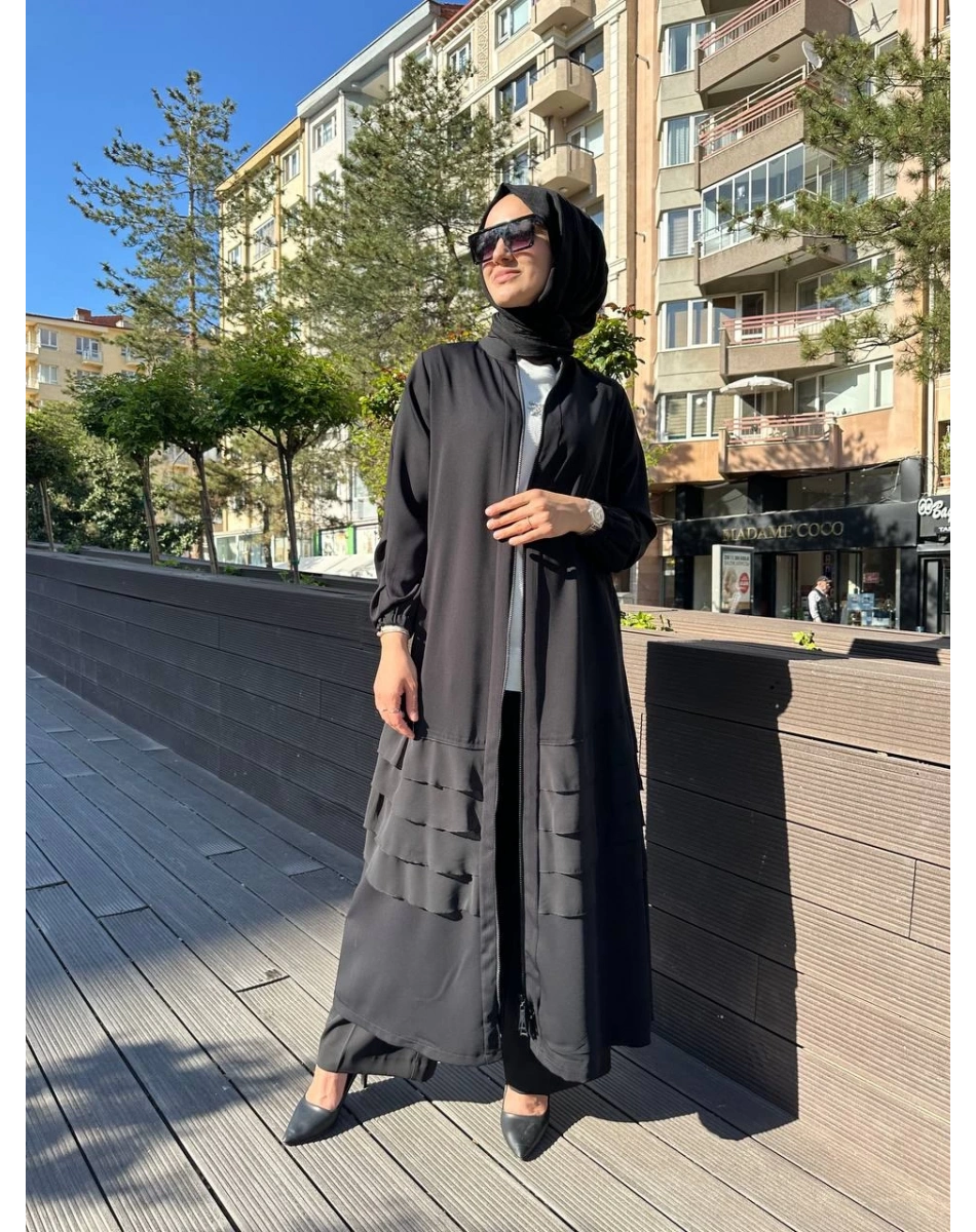 RedShow 25110 Siyah Eteği Fırfır Detaylı Ferace