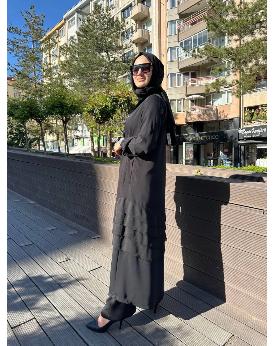 RedShow 25110 Siyah Eteği Fırfır Detaylı Ferace